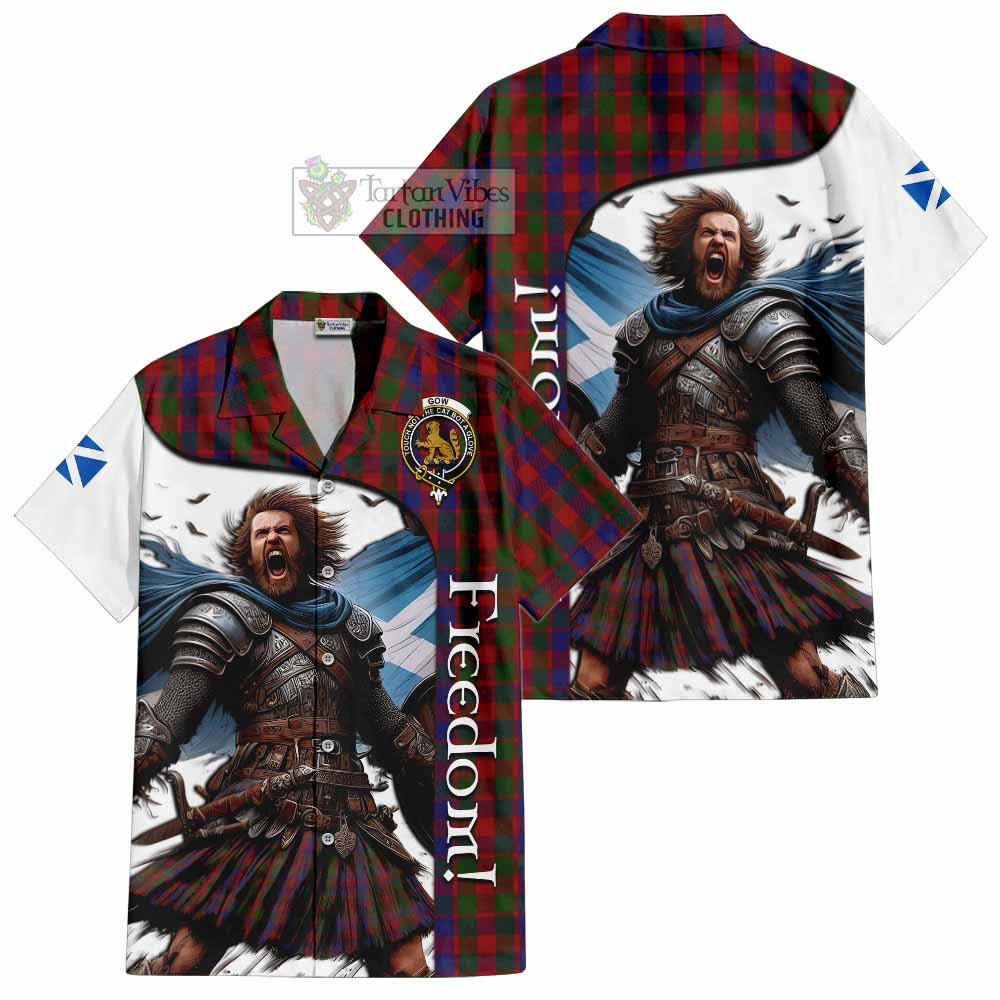 Tartan Vibes Clothing Gow Crest Tartan Short Sleeve Button Shirt Inspired by the Freedom of Scottish Warrior