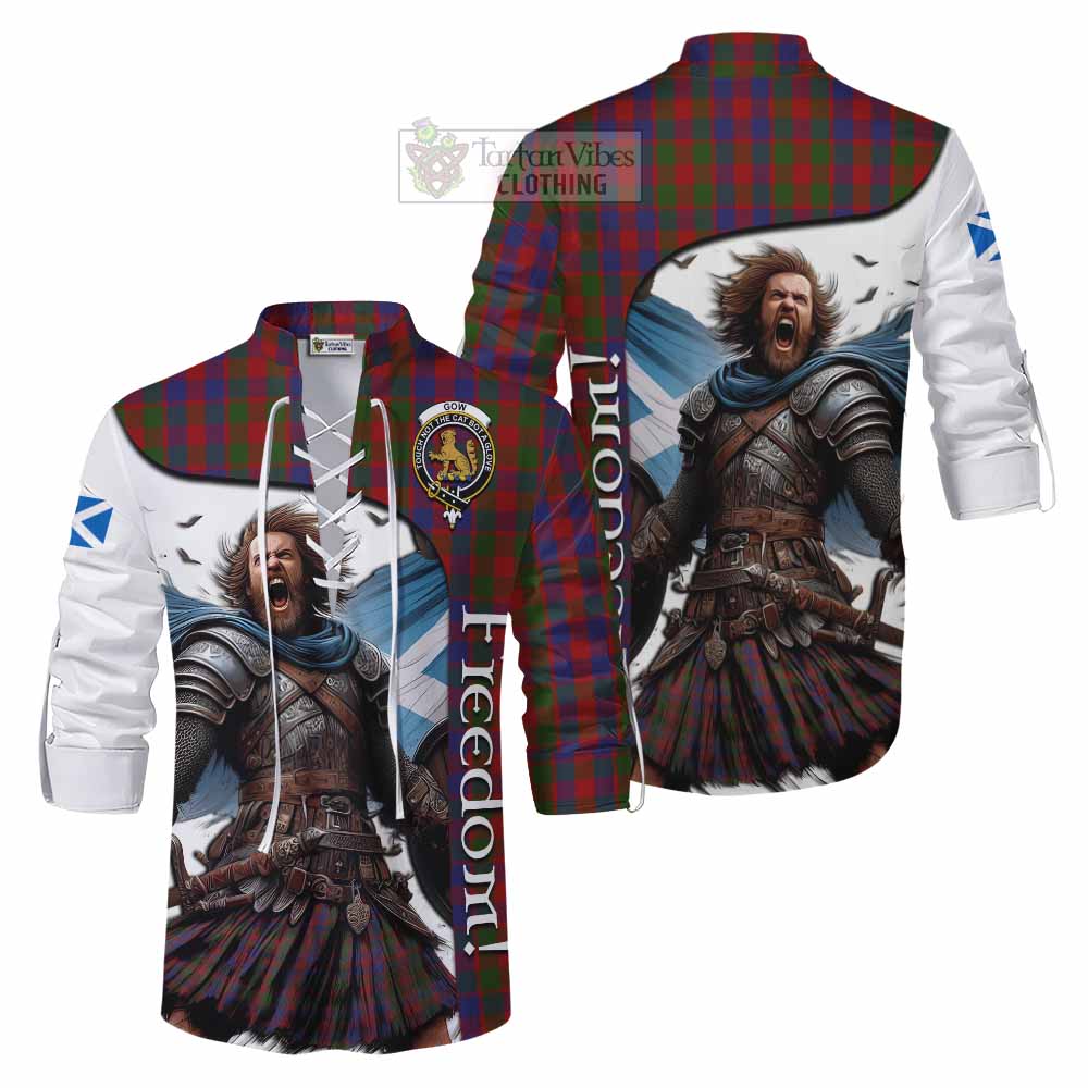 Tartan Vibes Clothing Gow Crest Tartan Ghillie Kilt Shirt Inspired by the Freedom of Scottish Warrior