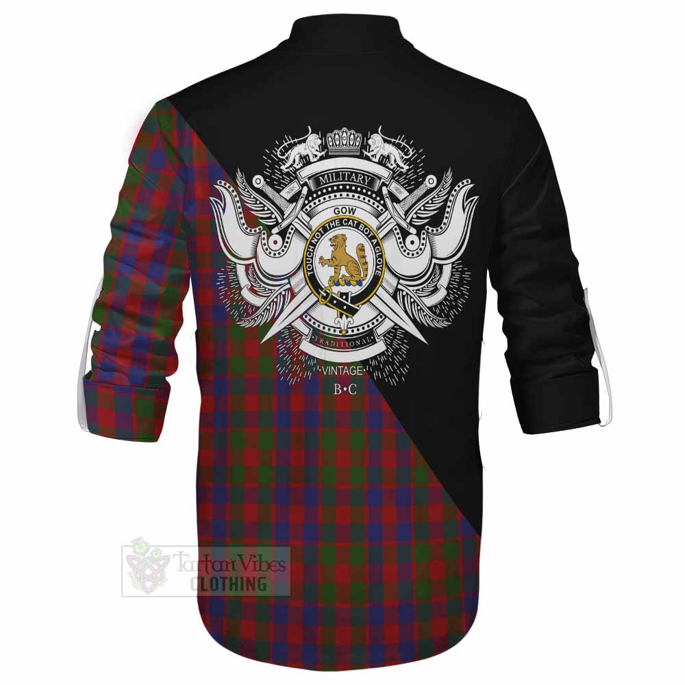 Tartan Vibes Clothing Gow Tartan Ghillie Kilt Shirt with Family Crest and Military Logo Style