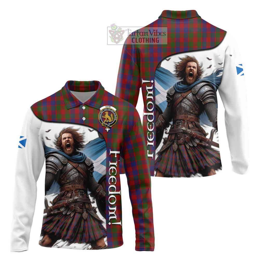 Tartan Vibes Clothing Gow Crest Tartan Long Sleeve Polo Shirt Inspired by the Freedom of Scottish Warrior