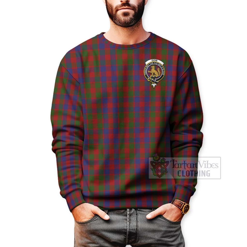 Tartan Vibes Clothing Gow Tartan Sweatshirt with Family Crest Celtic Skull Style