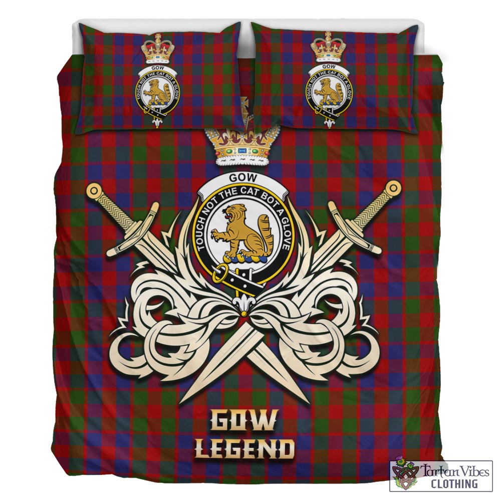 Tartan Vibes Clothing Gow Tartan Bedding Set with Clan Crest and the Golden Sword of Courageous Legacy