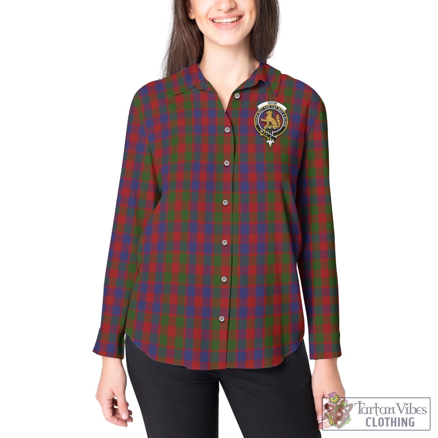 Tartan Vibes Clothing Gow Tartan Womens Casual Shirt with Family Crest