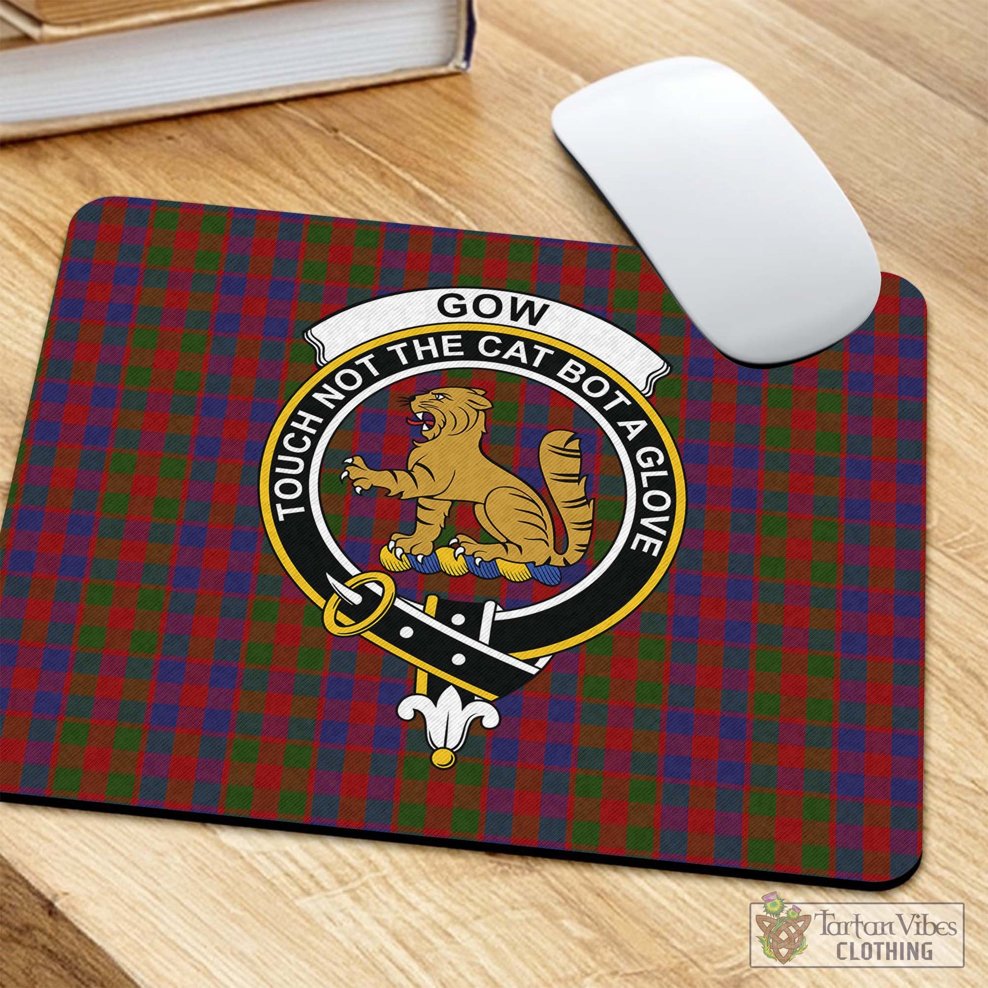 Tartan Vibes Clothing Gow Tartan Mouse Pad with Family Crest