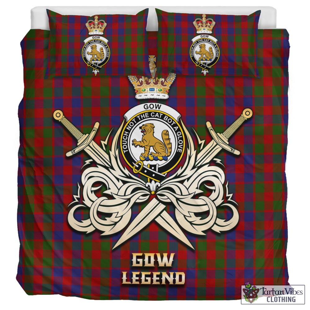 Tartan Vibes Clothing Gow Tartan Bedding Set with Clan Crest and the Golden Sword of Courageous Legacy