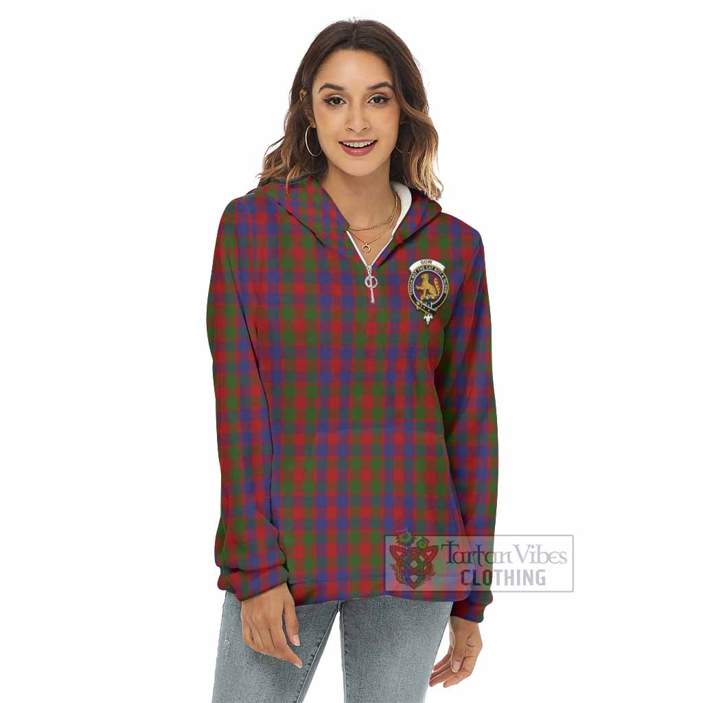 Tartan Vibes Clothing Gow Tartan Crest Women's Borg  Half Zip Fleece Hoodie