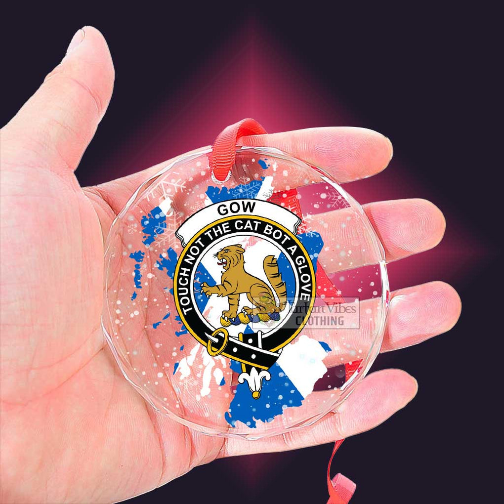 Tartan Vibes Clothing Gow Clan Crest Christmas Glass Ornament with Scotland Map