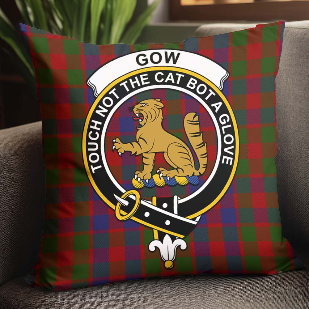 Gow Tartan Pillow Cover with Family Crest - Tartanvibesclothing