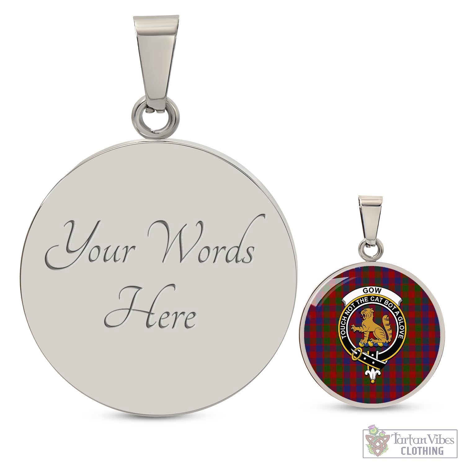 Tartan Vibes Clothing Gow Tartan Circle Necklace with Family Crest