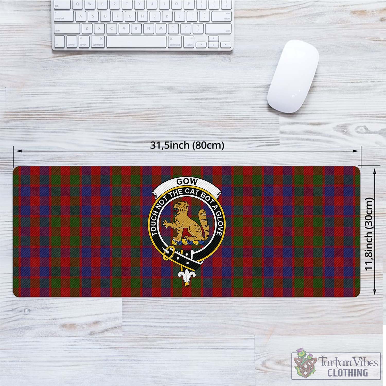 Tartan Vibes Clothing Gow Tartan Mouse Pad with Family Crest