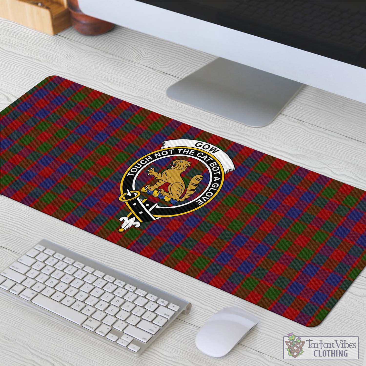 Tartan Vibes Clothing Gow Tartan Mouse Pad with Family Crest