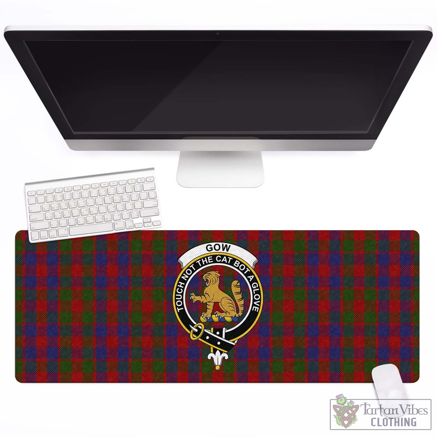 Tartan Vibes Clothing Gow Tartan Mouse Pad with Family Crest