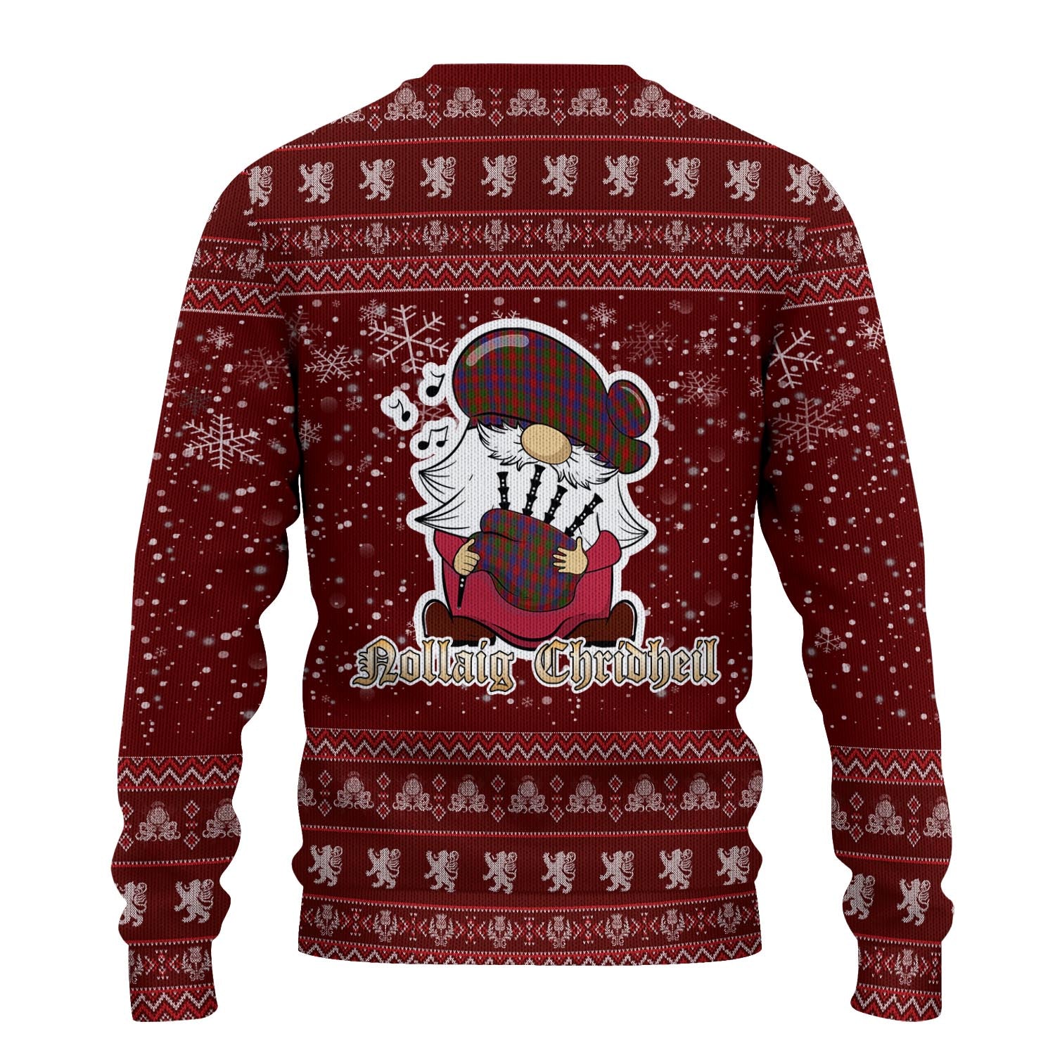 Gow Clan Christmas Family Knitted Sweater with Funny Gnome Playing Bagpipes - Tartanvibesclothing