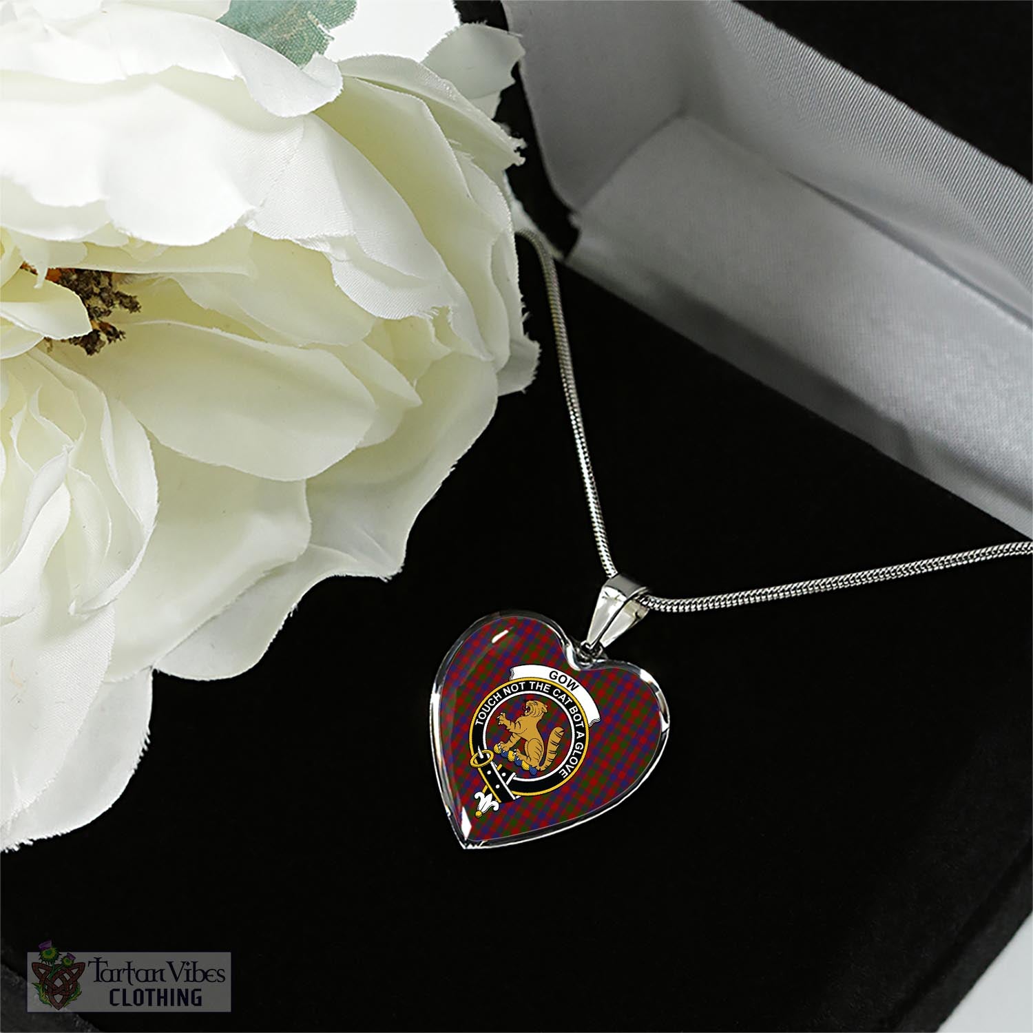 Tartan Vibes Clothing Gow Tartan Heart Necklace with Family Crest