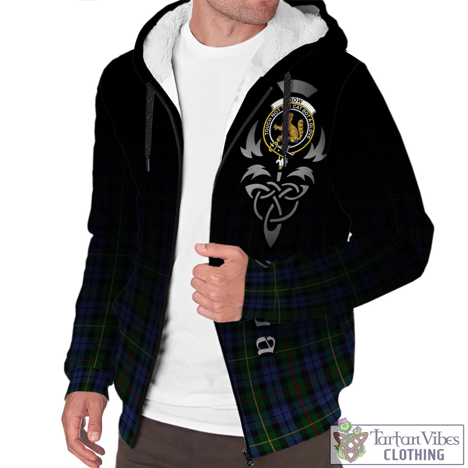 Tartan Vibes Clothing Gow Hunting Tartan Sherpa Hoodie Featuring Alba Gu Brath Family Crest Celtic Inspired