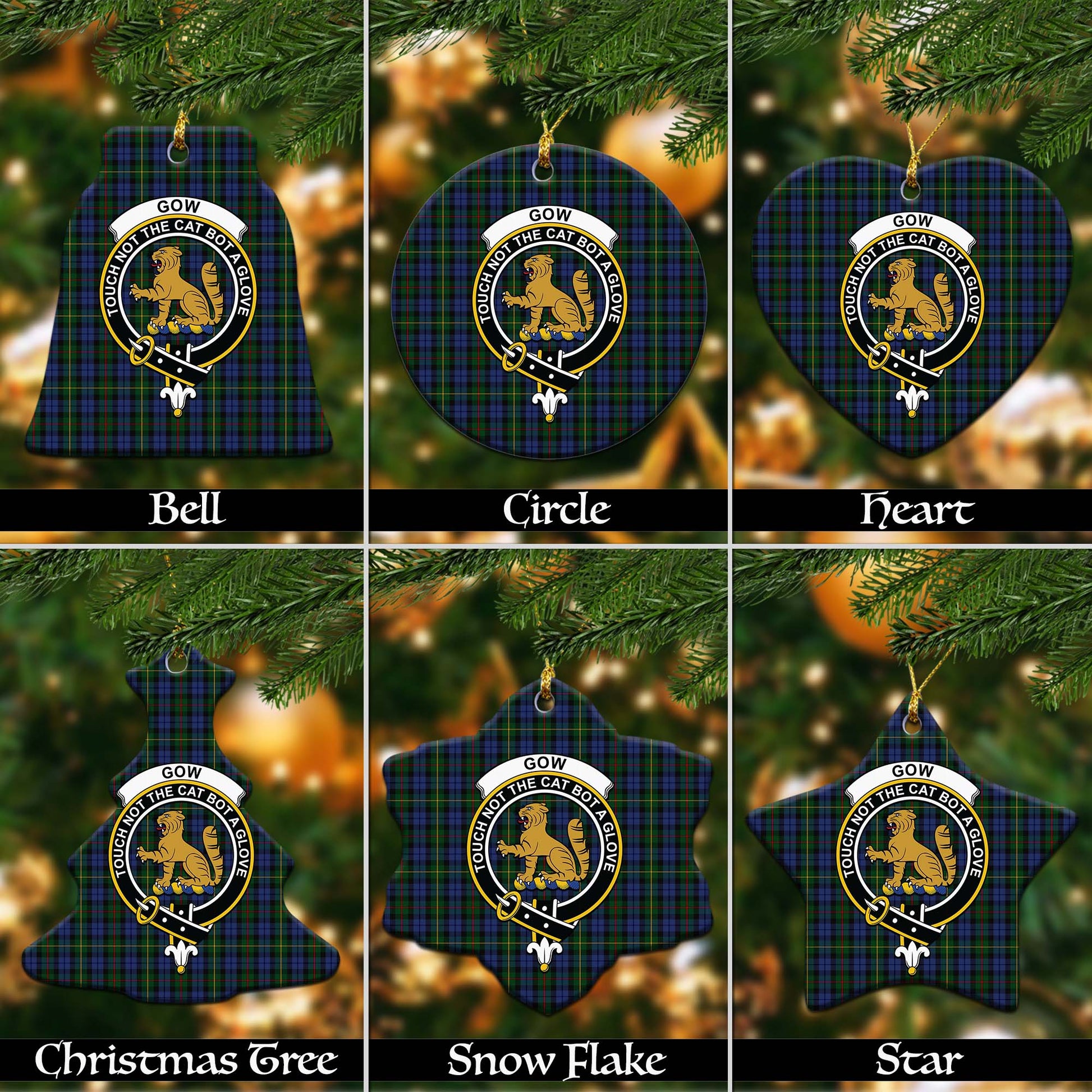 Gow Hunting Tartan Christmas Ornaments with Family Crest - Tartanvibesclothing