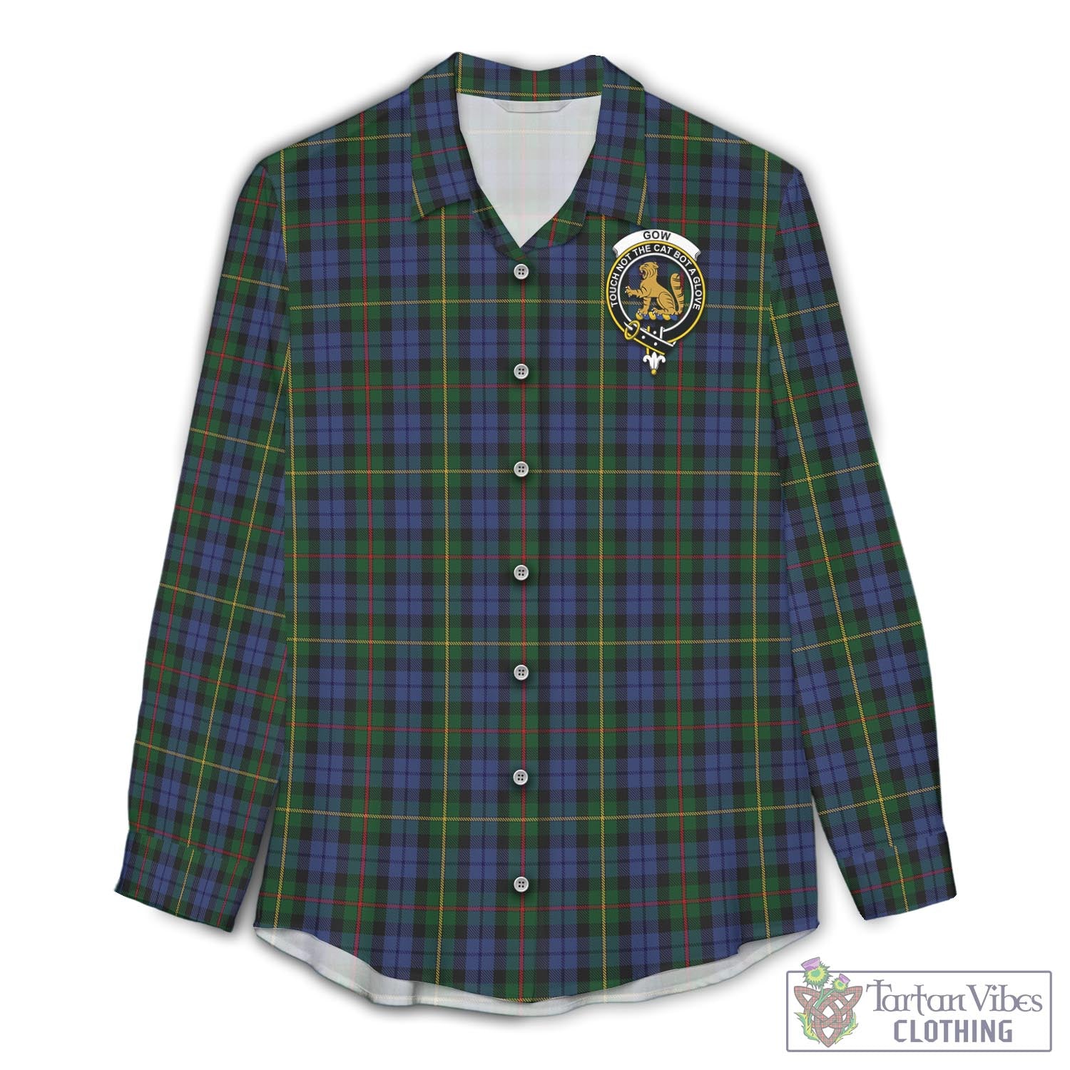 Tartan Vibes Clothing Gow Hunting Tartan Womens Casual Shirt with Family Crest