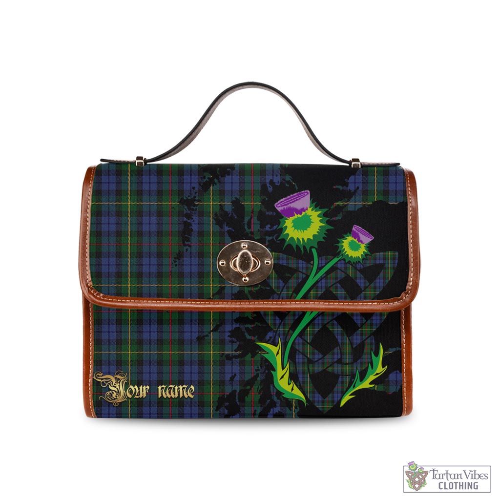 Tartan Vibes Clothing Gow Hunting Tartan Waterproof Canvas Bag with Scotland Map and Thistle Celtic Accents