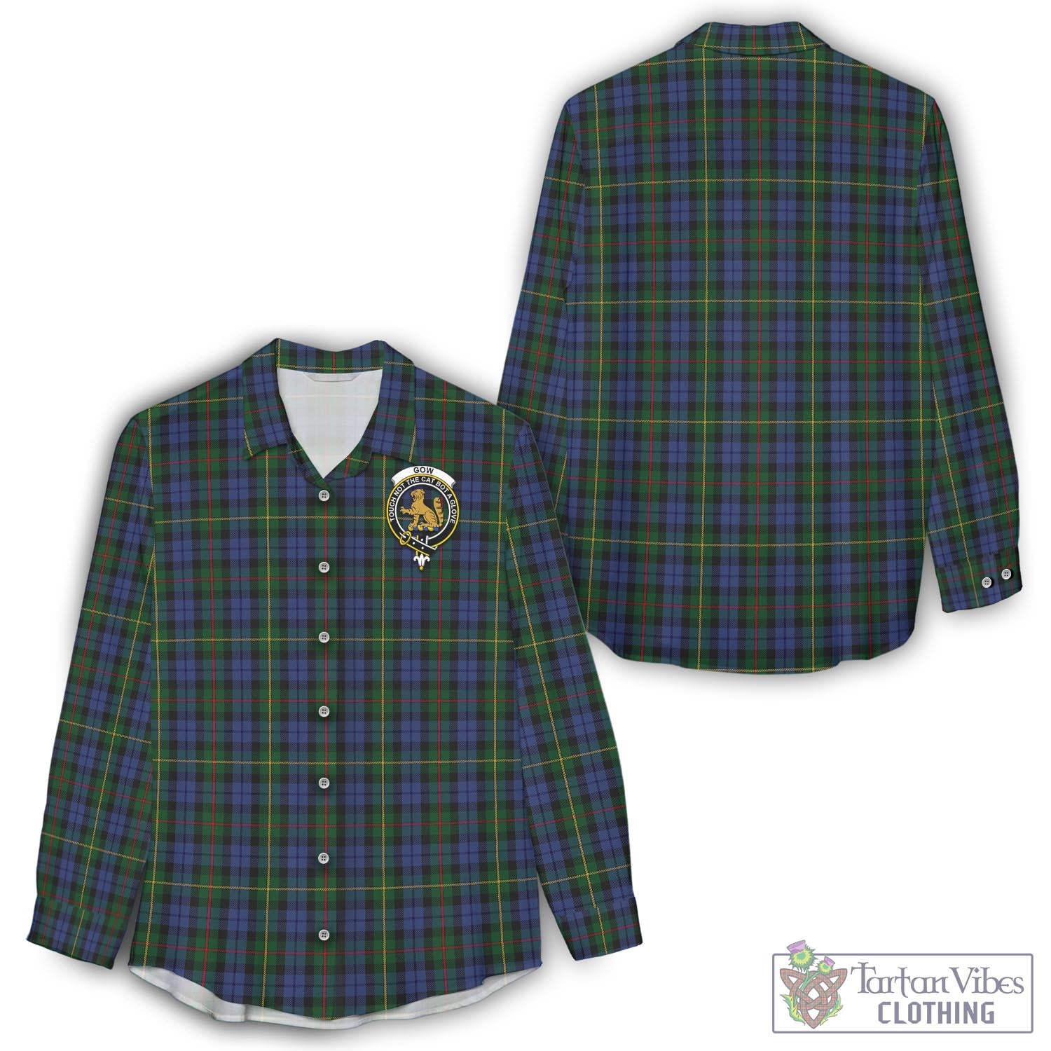 Tartan Vibes Clothing Gow Hunting Tartan Womens Casual Shirt with Family Crest