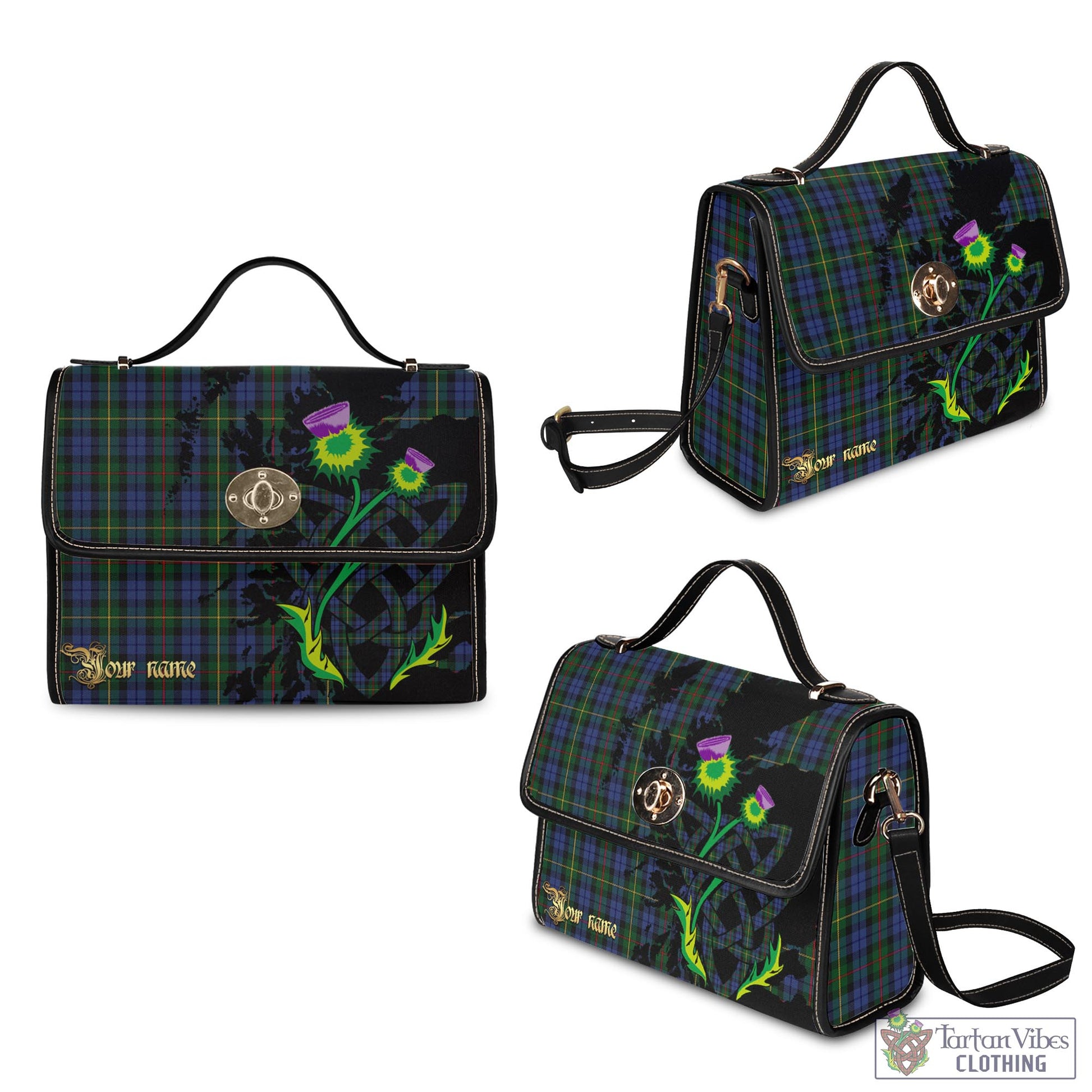 Tartan Vibes Clothing Gow Hunting Tartan Waterproof Canvas Bag with Scotland Map and Thistle Celtic Accents