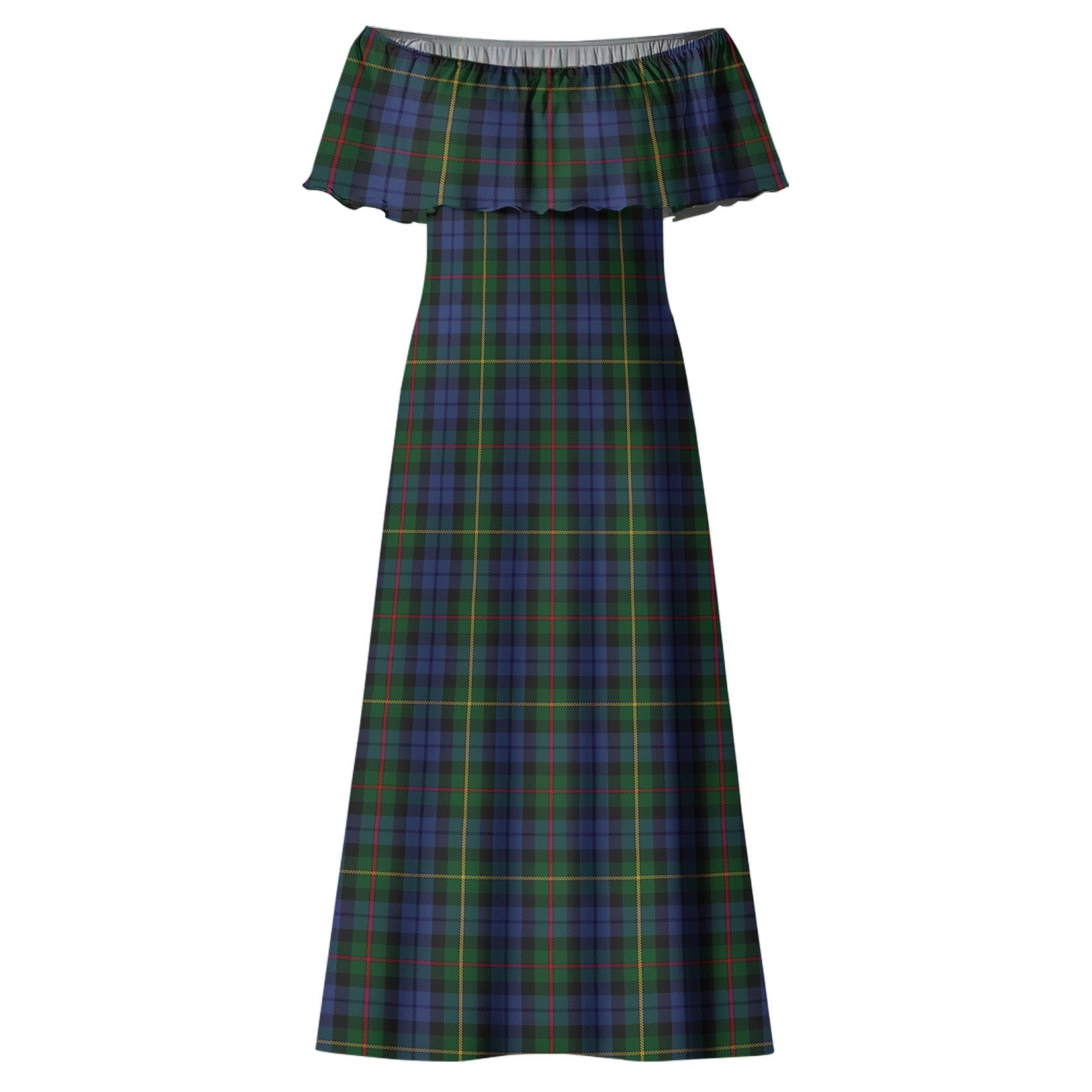 Gow Hunting Tartan Off Shoulder Long Dress - Tartanvibesclothing