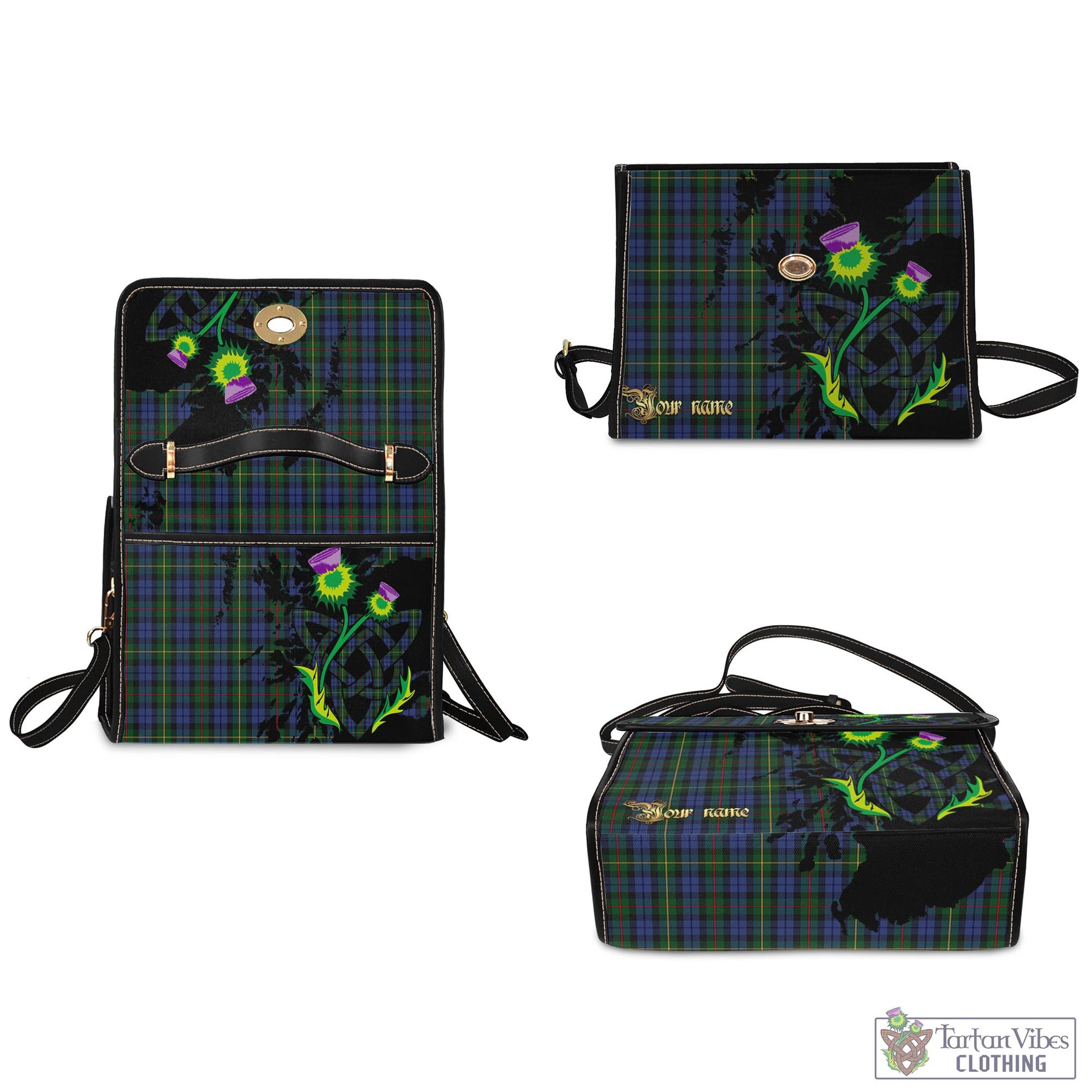 Tartan Vibes Clothing Gow Hunting Tartan Waterproof Canvas Bag with Scotland Map and Thistle Celtic Accents