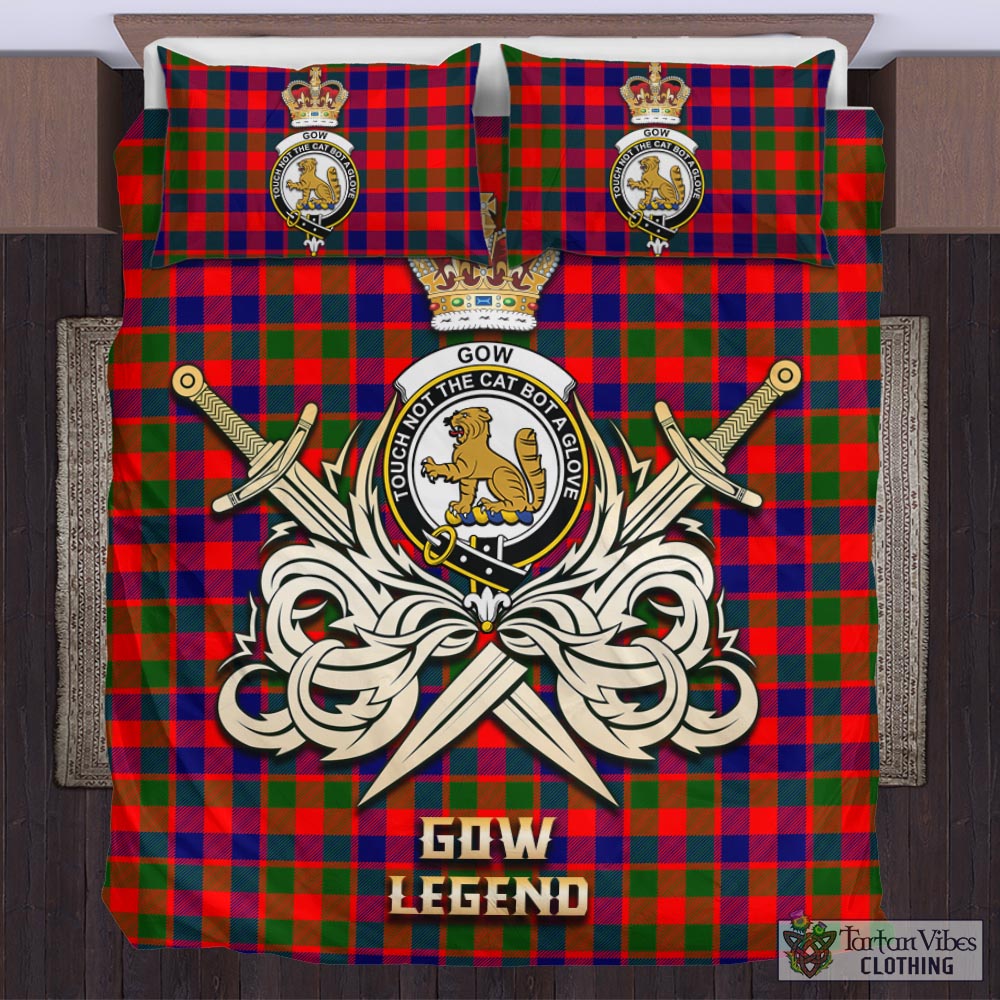 Tartan Vibes Clothing Gow Modern Tartan Bedding Set with Clan Crest and the Golden Sword of Courageous Legacy