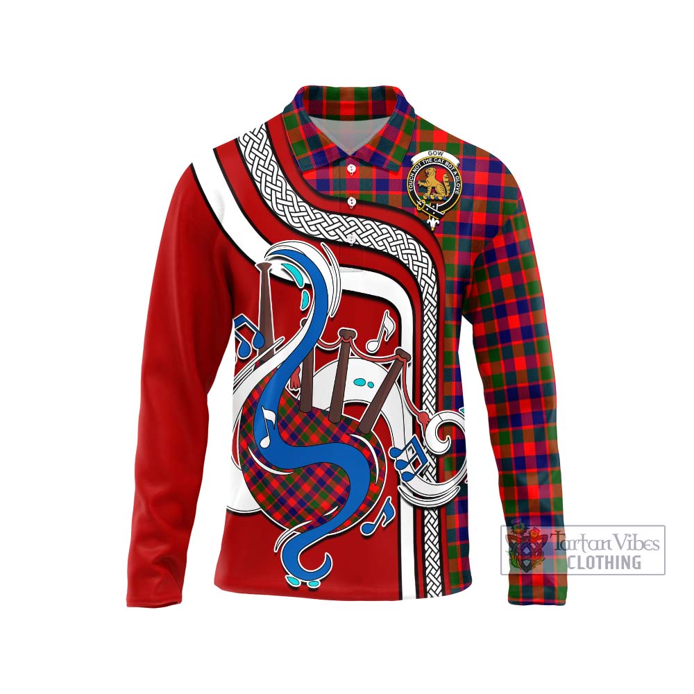 Tartan Vibes Clothing Gow Modern Tartan Long Sleeve Polo Shirt with Epic Bagpipe Style