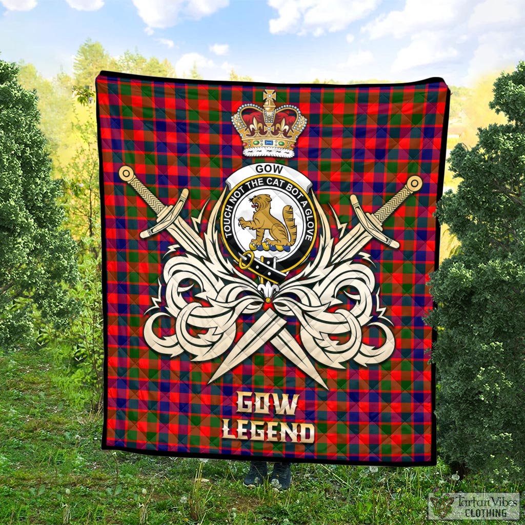 Tartan Vibes Clothing Gow Modern Tartan Quilt with Clan Crest and the Golden Sword of Courageous Legacy