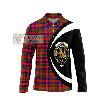 Gow Modern Tartan Long Sleeve Polo Shirt with Family Crest Circle Style