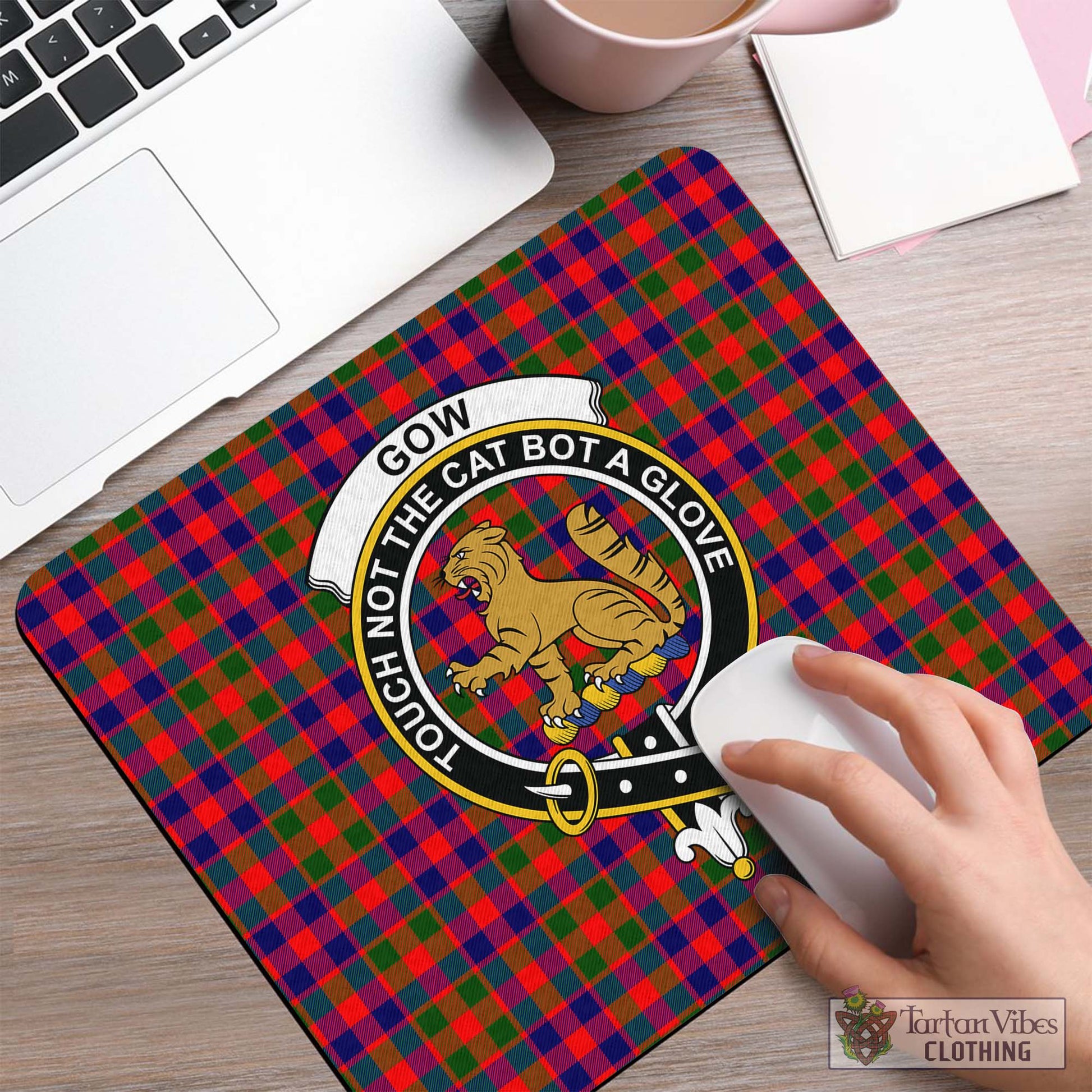 Tartan Vibes Clothing Gow Modern Tartan Mouse Pad with Family Crest