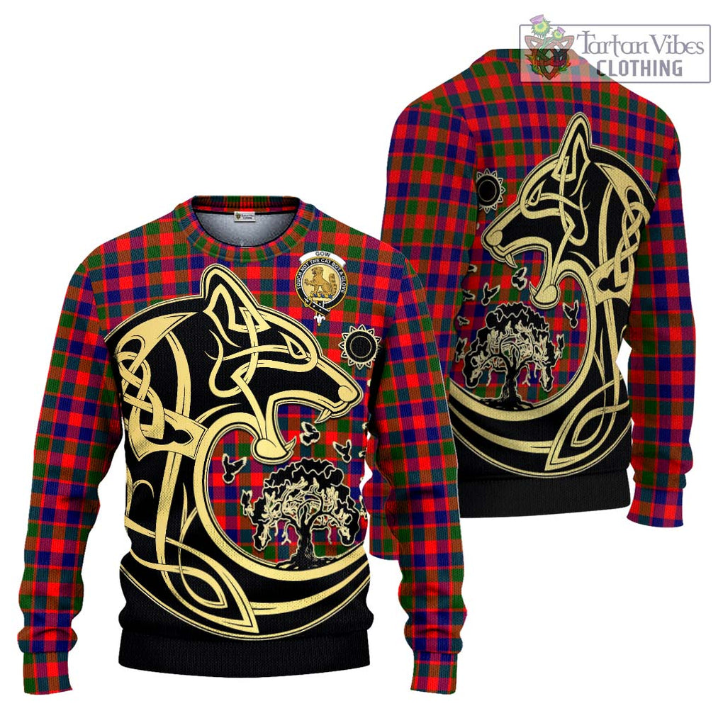 Gow Modern Tartan Knitted Sweater with Family Crest Celtic Wolf Style Unisex - Tartan Vibes Clothing