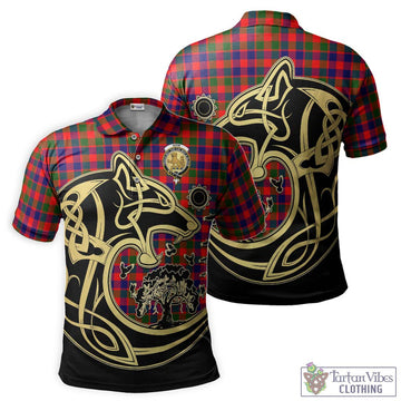 Gow Modern Tartan Polo Shirt with Family Crest Celtic Wolf Style