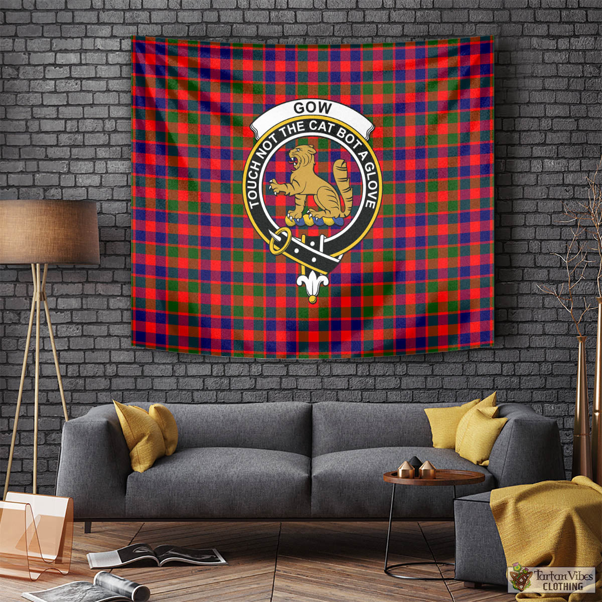 Tartan Vibes Clothing Gow Modern Tartan Tapestry Wall Hanging and Home Decor for Room with Family Crest