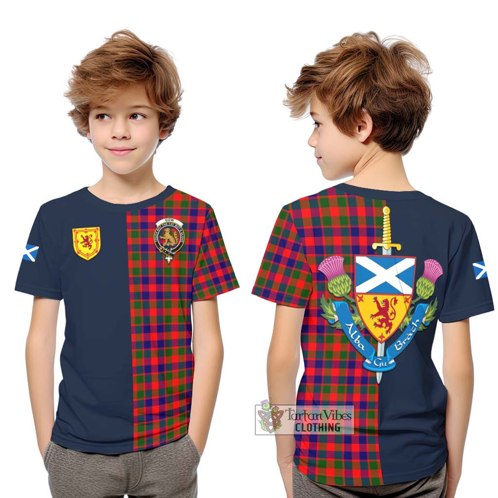 Tartan Vibes Clothing Gow Modern Tartan Kid T-Shirt with Scottish Lion Royal Arm Half Style