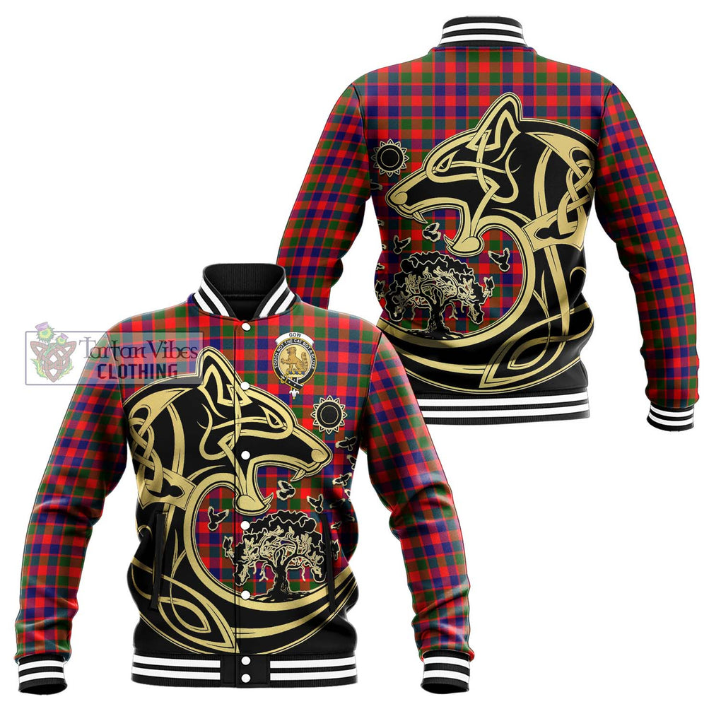 Gow Modern Tartan Baseball Jacket with Family Crest Celtic Wolf Style Unisex - Tartan Vibes Clothing