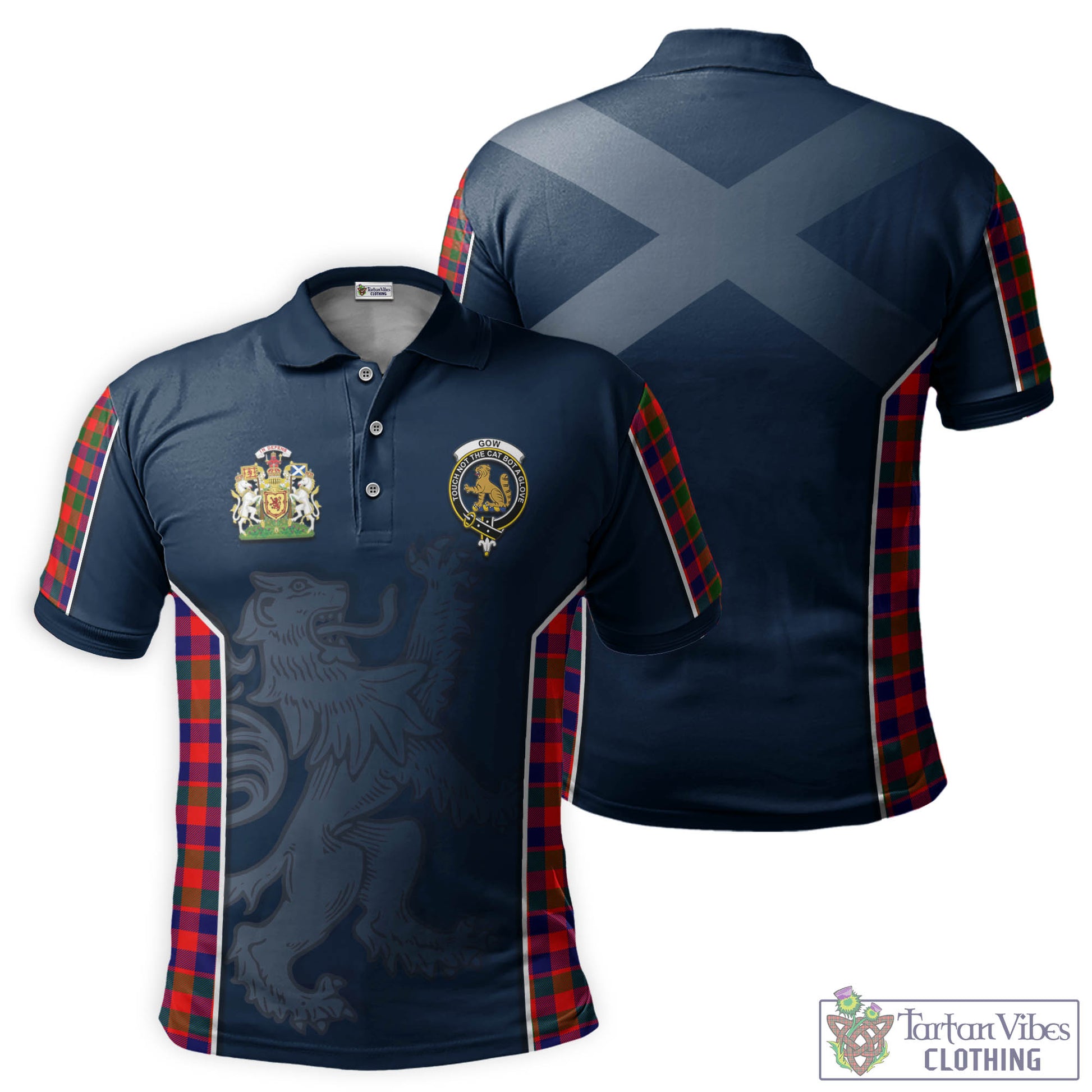 Tartan Vibes Clothing Gow Modern Tartan Men's Polo Shirt with Family Crest and Lion Rampant Vibes Sport Style