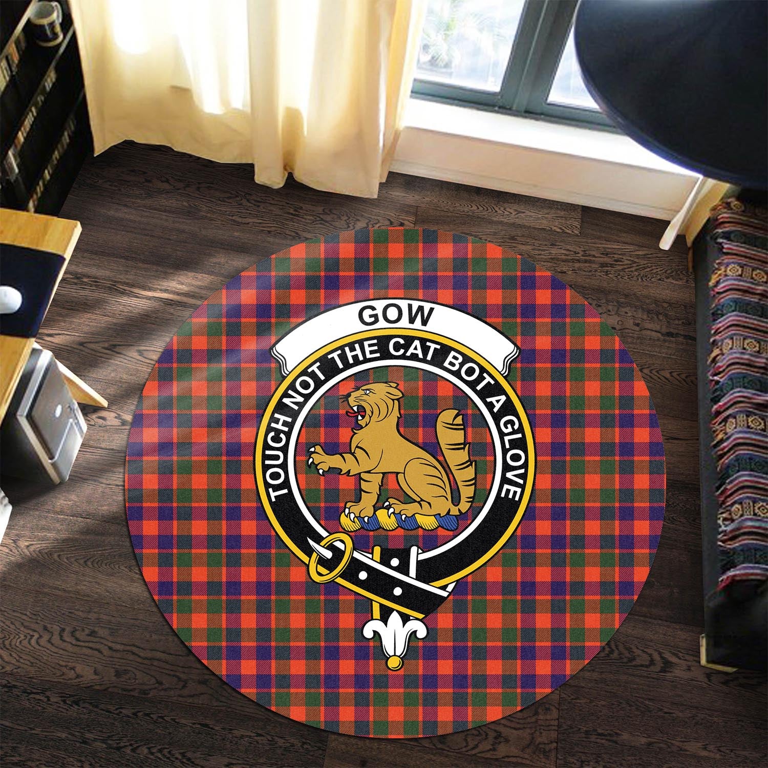 gow-modern-tartan-round-rug-with-family-crest