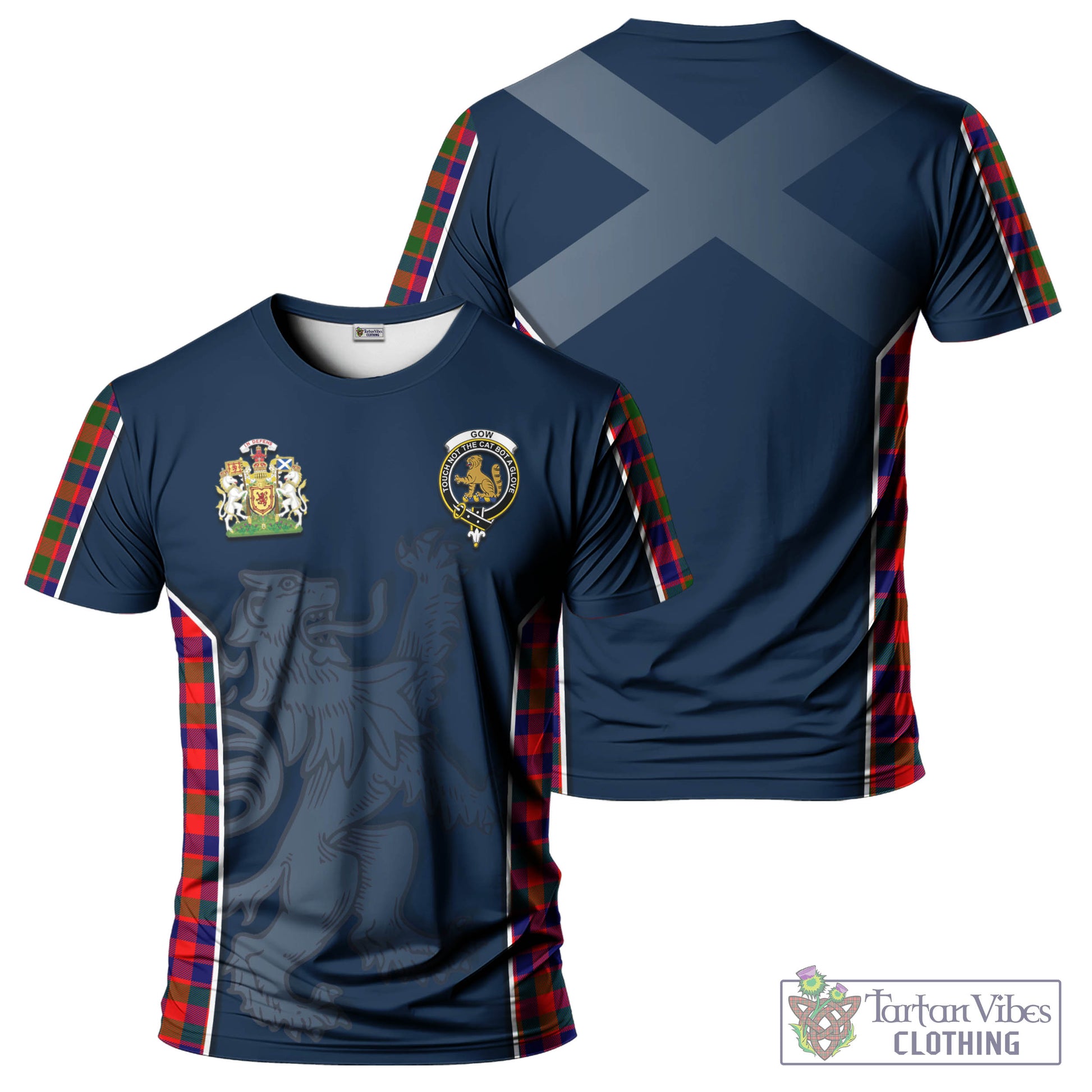 Tartan Vibes Clothing Gow Modern Tartan T-Shirt with Family Crest and Lion Rampant Vibes Sport Style