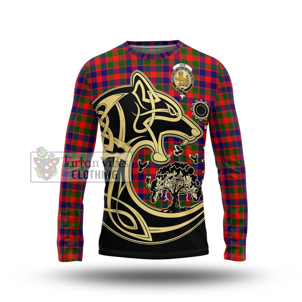 Gow Modern Tartan Long Sleeve T-Shirt with Family Crest Celtic Wolf Style Unisex - Tartan Vibes Clothing