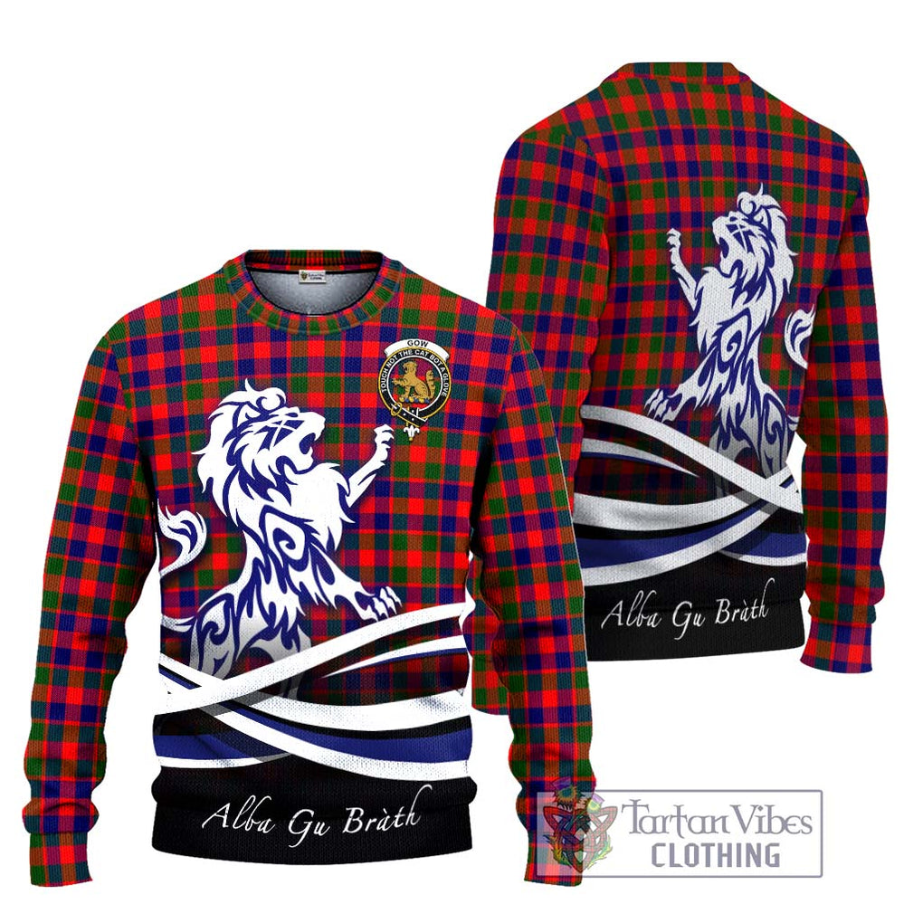 Gow Modern Tartan Knitted Sweater with Alba Gu Brath Regal Lion Emblem Unisex - Tartanvibesclothing Shop