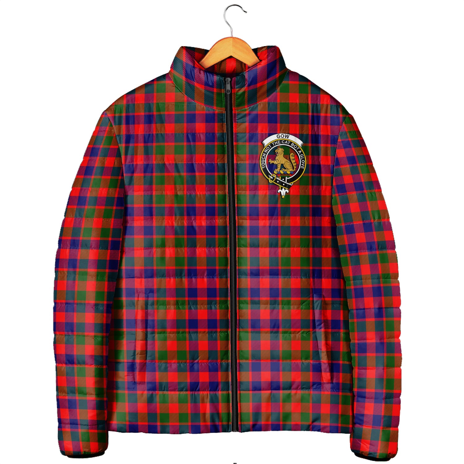 Gow Modern Tartan Padded Jacket with Family Crest Men's Padded Jacket - Tartan Vibes Clothing