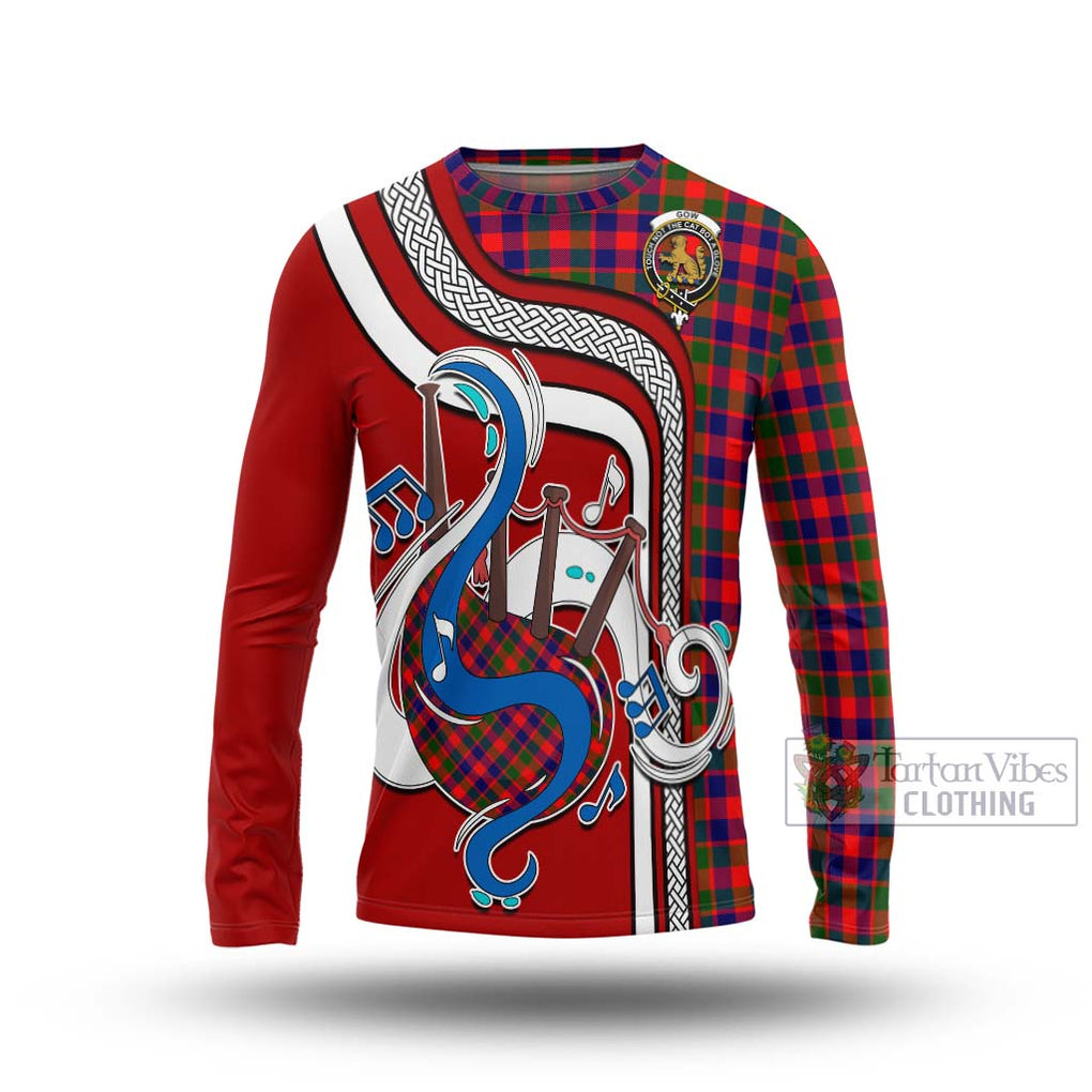 Tartan Vibes Clothing Gow Modern Tartan Long Sleeve T-Shirt with Epic Bagpipe Style