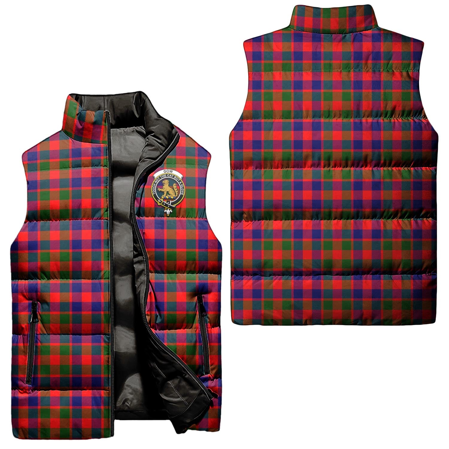 Gow Modern Tartan Sleeveless Puffer Jacket with Family Crest Unisex - Tartanvibesclothing