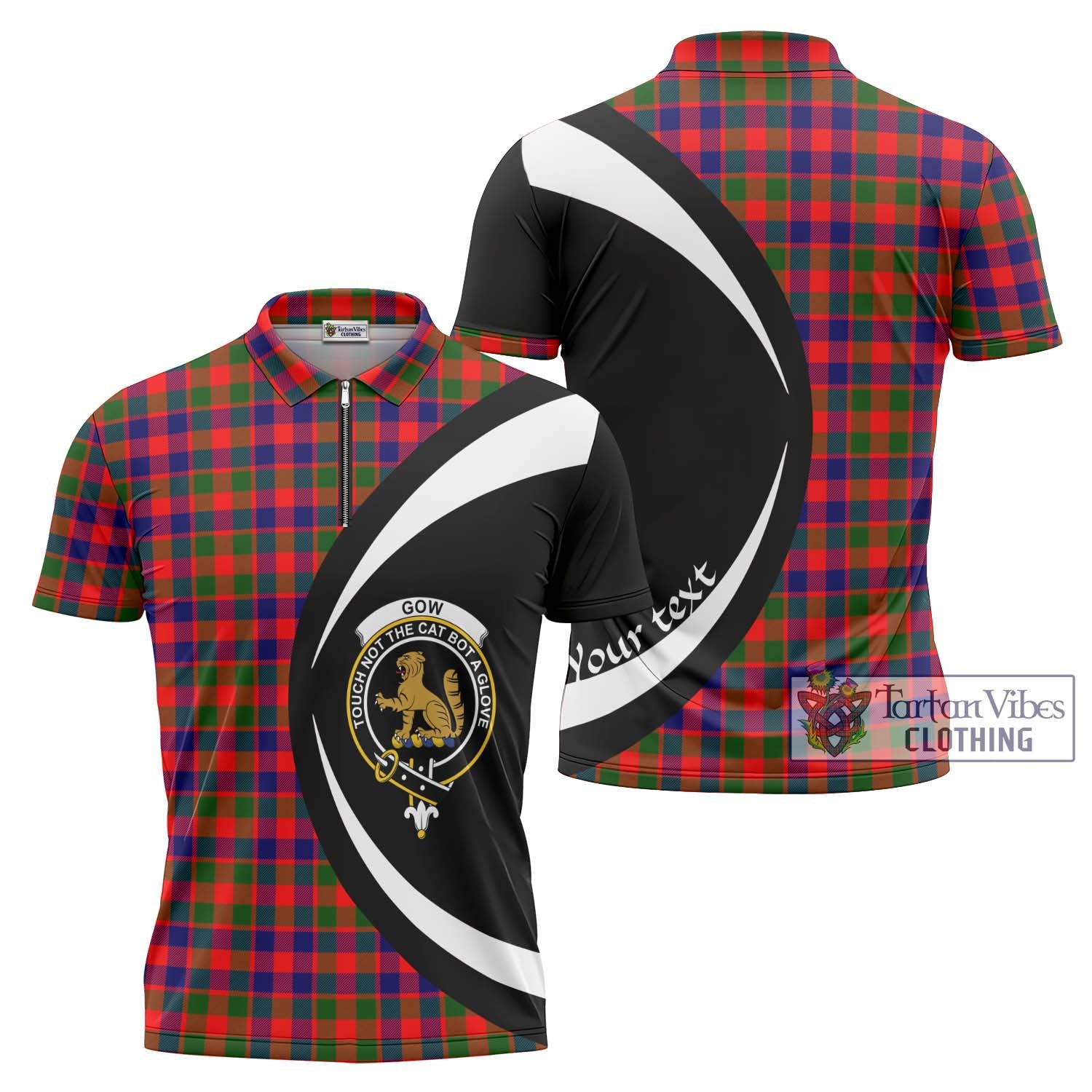 Tartan Vibes Clothing Gow Modern Tartan Zipper Polo Shirt with Family Crest Circle Style