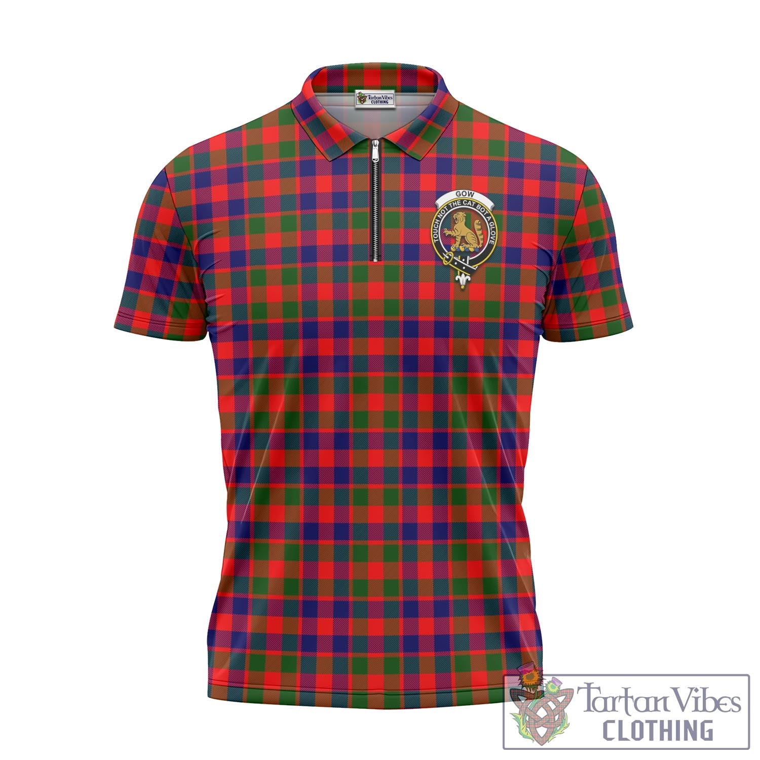 Tartan Vibes Clothing Gow Modern Tartan Zipper Polo Shirt with Family Crest