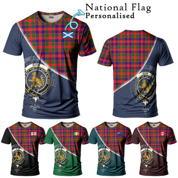 Gow Modern Tartan T-Shirt with Personalised National Flag and Family Crest Half Style