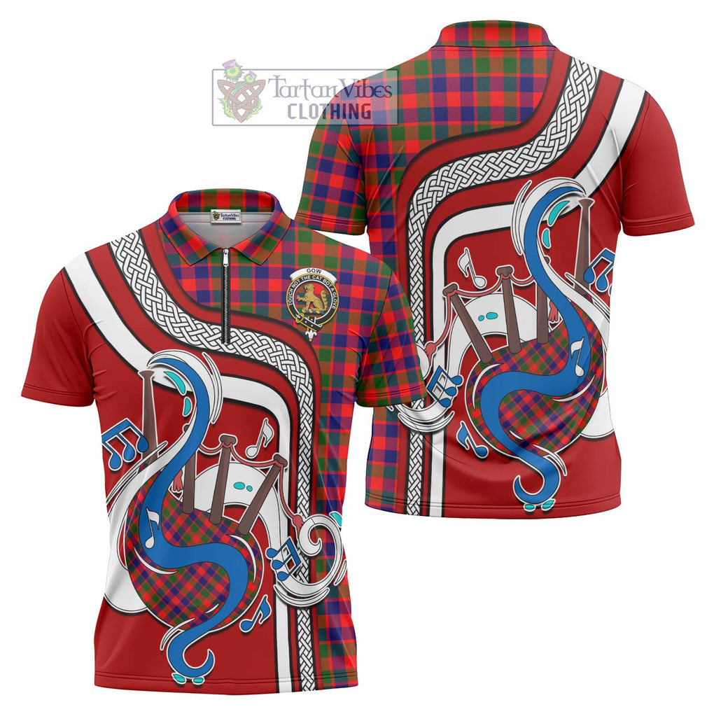 Gow Modern Tartan Zipper Polo Shirt with Epic Bagpipe Style Unisex - Tartanvibesclothing Shop