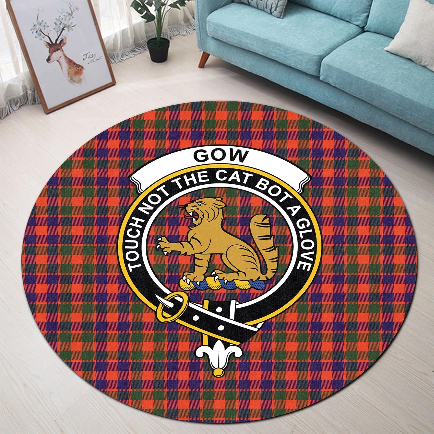 gow-modern-tartan-round-rug-with-family-crest