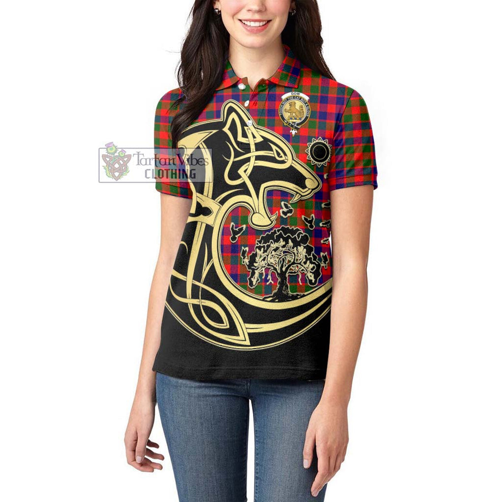 Gow Modern Tartan Women's Polo Shirt with Family Crest Celtic Wolf Style - Tartanvibesclothing Shop